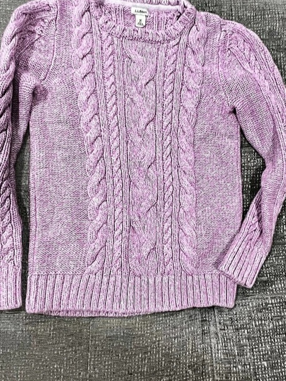 L.L. Bean Cable Knit Cotton Crewneck Sweater in Purple